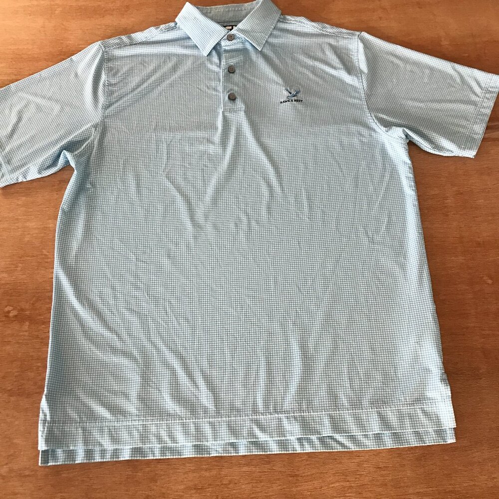 FootJoy Performance Polo Shirt Men M Blue Herringbone Logo Short Sleeve Golf